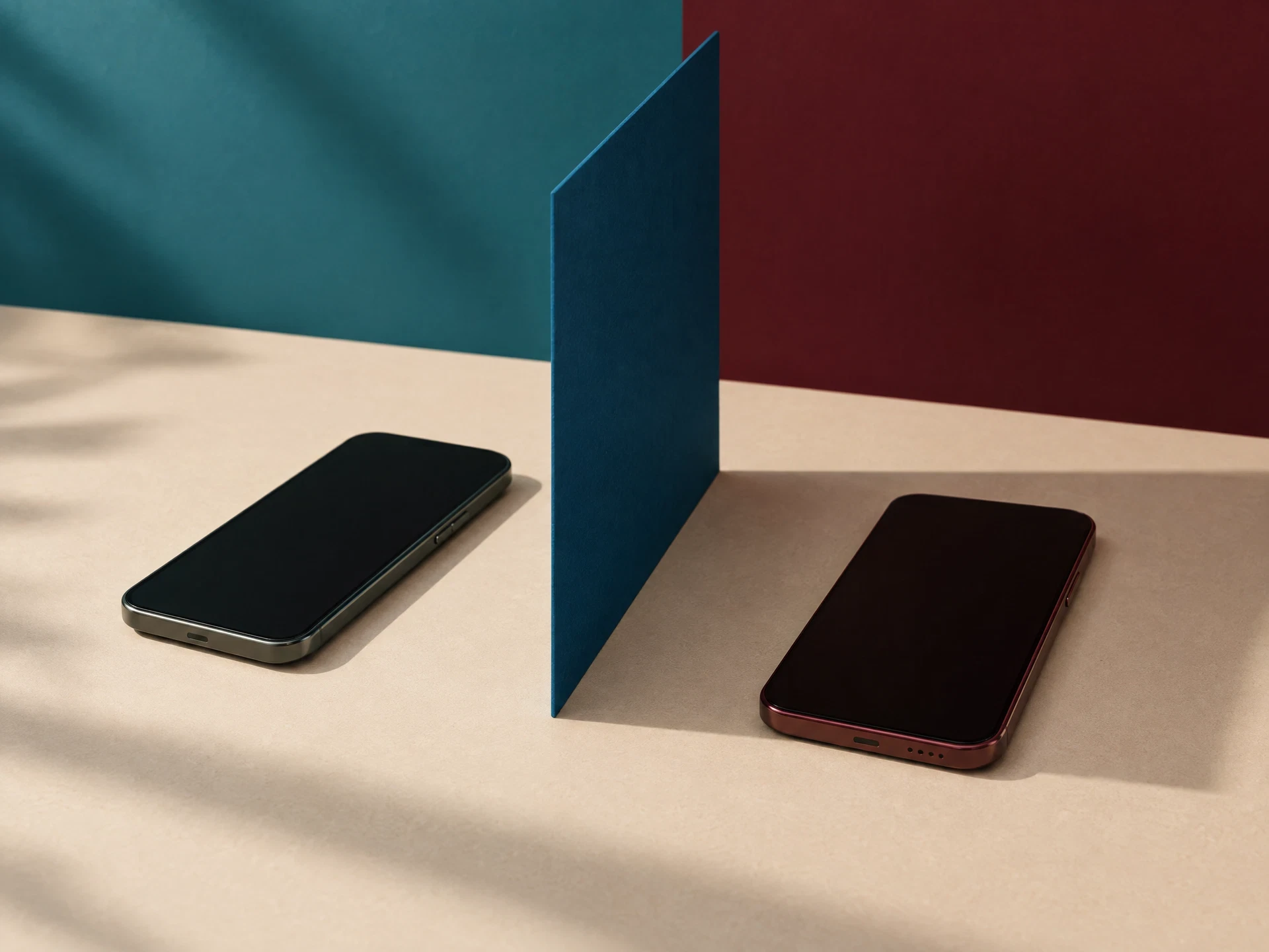 Two generic phones separated by a cobalt divider card